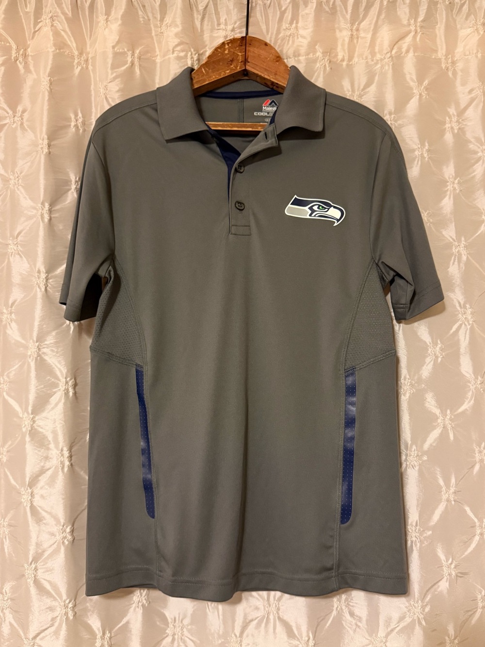 Majestic Seattle Seahawks Mens Gray Cool Base Polo Shirt Size S Football NFL